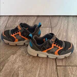 Skechers Kids' Black and Orange Sneakers with Blue Accents